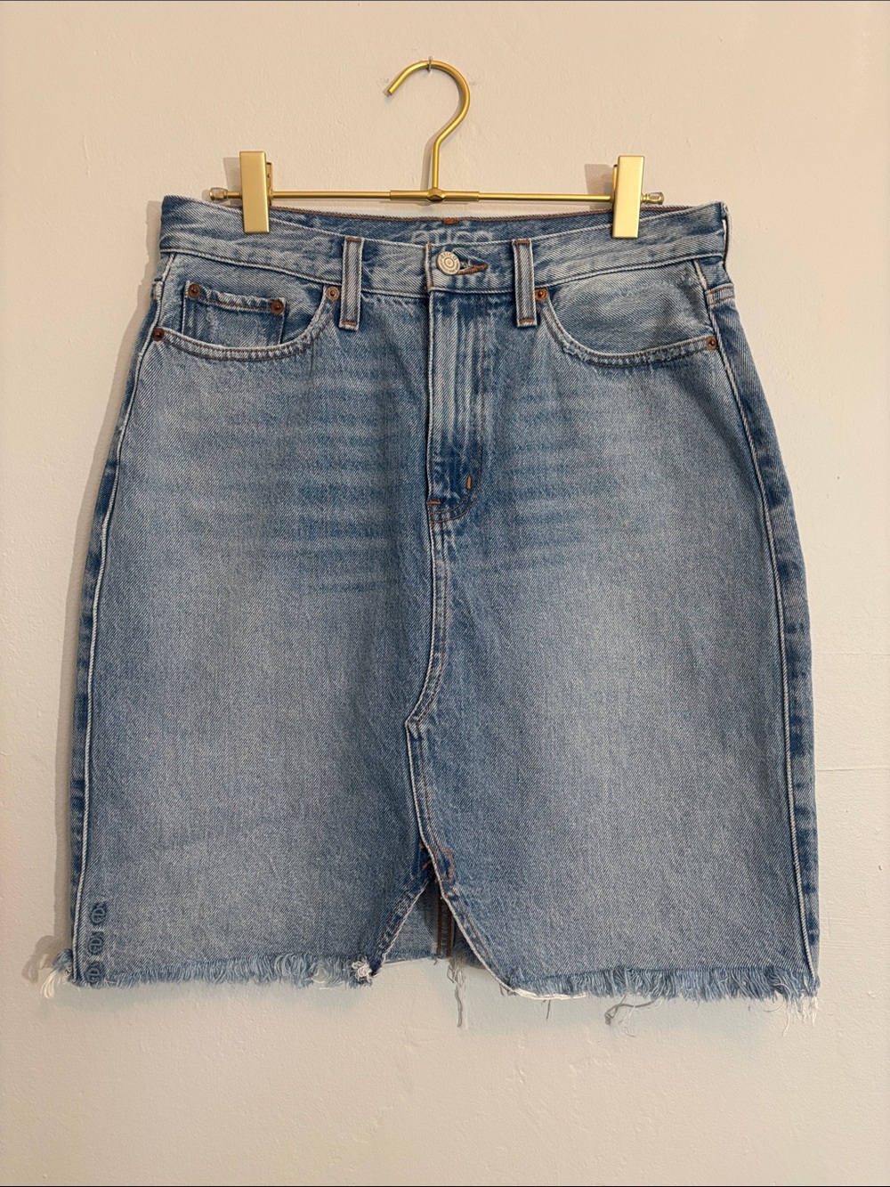 Etica Light Blue Denim Midi Skirt with Front Notch